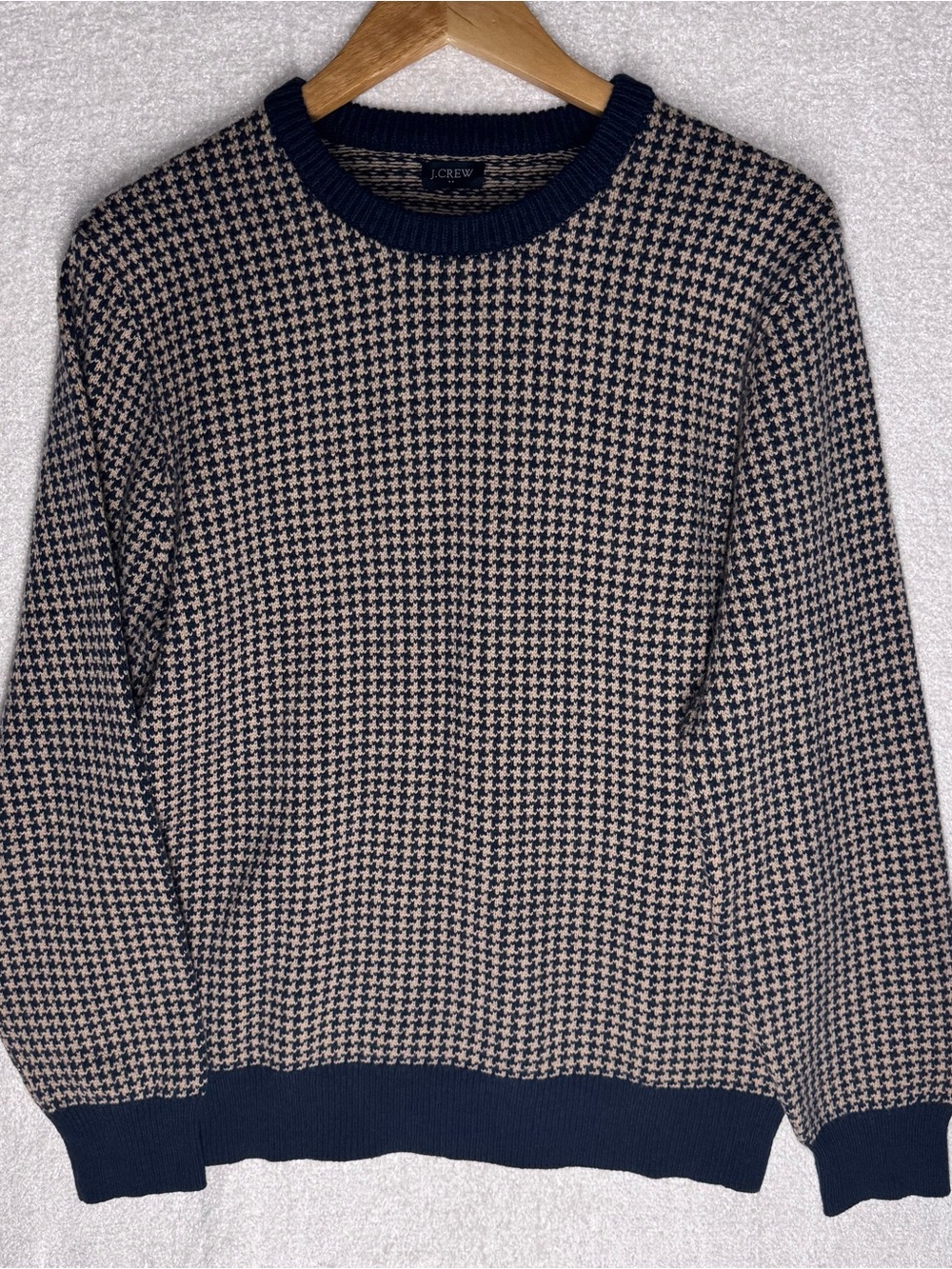 J. Crew Navy and Cream Houndstooth Crewneck Sweater